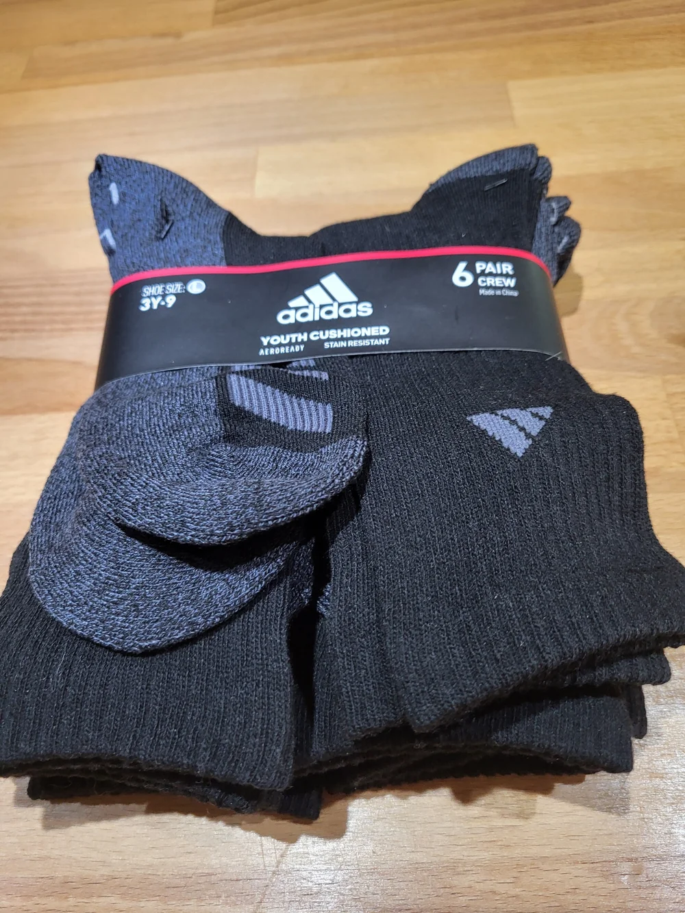 Adidaa Black & Gray Youth Cushioned Crew Socks - 6 Pair Size Large Shoe 3y-9